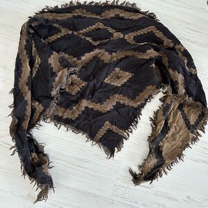 Aritzia Wilfred 100% Wool Geometric Black and Brown Fringed Scarf